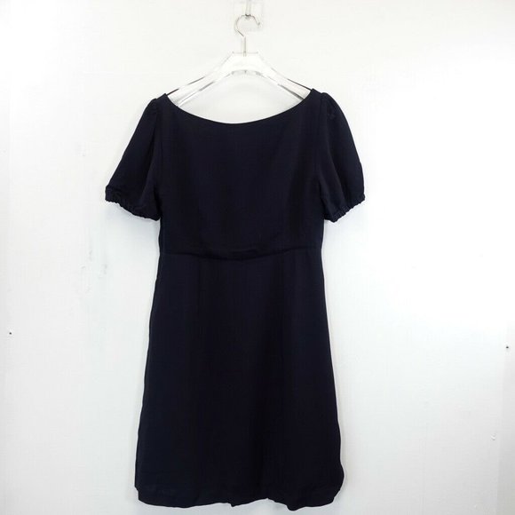 CLUB MONACO Navy Blue Shift Midi Dress 8 MEDIUM Puff Sleeve Scoop Neck A-line - Picture 10 of 13